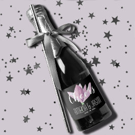 水彩パープルマグノリア結婚スのミニ スパークリングワインラベル