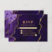 水彩パープルマーブルアゲートゲ結婚ード金ゴールド 出欠カード (正面/裏面)