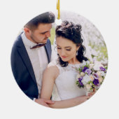 水彩パープルマーブルゲ結婚ードの写真バック セラミックオーナメント (裏面)