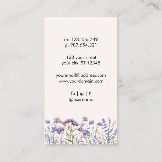 水彩パープルワイルドフラワーアーティザン 名刺 (裏面)