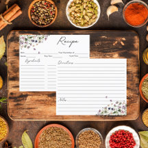 水彩パープルワイルドフラワーフローラレシピカード