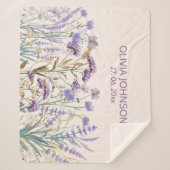 水彩パープルワイルドフラワーメドウ引用文 シェルパブランケット (正面)
