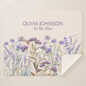 水彩パープルワイルドフラワーメドウ引用文 シェルパブランケット (正面(横))