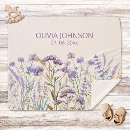 水彩パープルワイルドフラワーメドウ引用文 シェルパブランケット