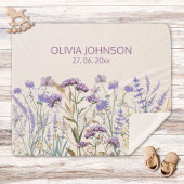 水彩パープルワイルドフラワーメドウ引用文 シェルパブランケット