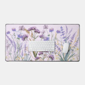 水彩パープルワイルドフラワーメドウ引用文 デスクマット (キーボード&マウス)