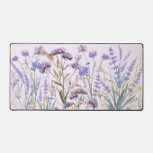 水彩パープルワイルドフラワーメドウ引用文 デスクマット (正面)