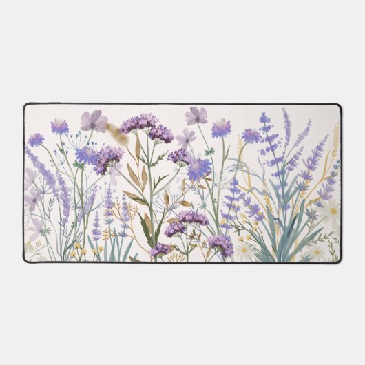 水彩パープルワイルドフラワーメドウ引用文 デスクマット (正面)