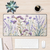水彩パープルワイルドフラワーメドウ引用文 デスクマット