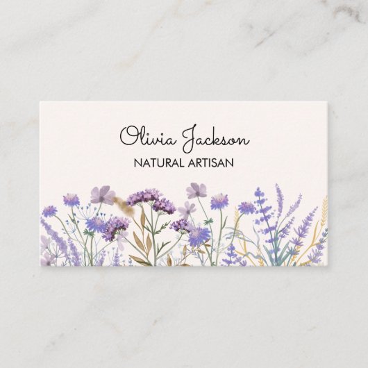 水彩パープルワイルドフラワーメドウ 名刺 (正面)