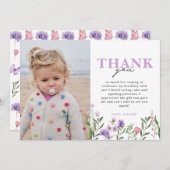 水彩パープルワイルドフラワー サンキューカード (正面/裏面)