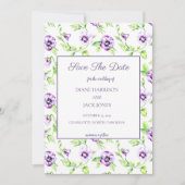 水彩パープルヴァイオレット Save the Date 招待状 (正面)