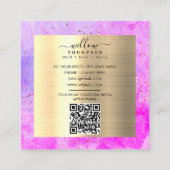 水彩パープル大理石フェイク金ゴールドグリッターQRコード スクエア名刺 (裏面)