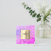 水彩パープル大理石フェイク金ゴールドグリッターQRコード スクエア名刺 (スタンド正面)