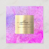 水彩パープル大理石フェイク金ゴールドグリッターQRコード スクエア名刺 (正面)