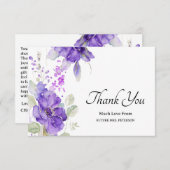 水彩パープル素朴ブライダルシャワーありがとう ノートカード (正面/裏面)