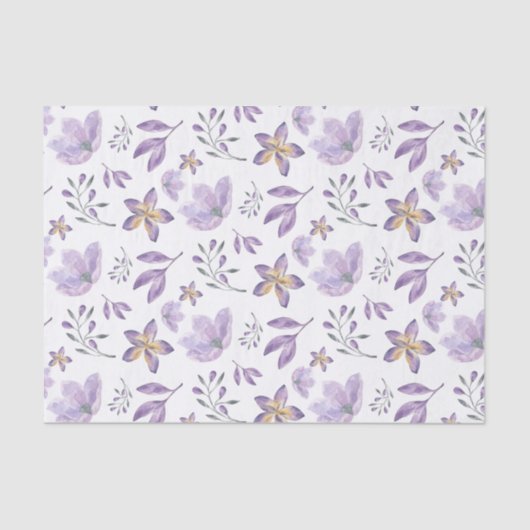 水彩パープル花柄ティッシュペーパー 薄葉紙 (正面)