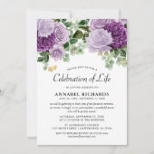 水彩パープル花模様お祝いの生活 招待状 (正面)