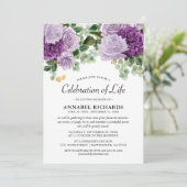 水彩パープル花模様お祝いの生活 招待状 (スタンド正面)