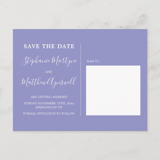水彩パープル葉ズウェディング日付を保存 案内ポストカード (裏面)
