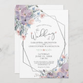 水彩パープル薄紫フローラ幾何学模様 招待状 (正面/裏面)