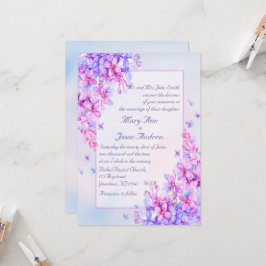 水彩パープル薄紫結婚フラワーの5 x 7招待状 招待状
