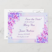 水彩パープル薄紫花日付カードを保存 案内ポストカード (正面/裏面)