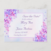 水彩パープル薄紫花日付カードを保存 案内ポストカード (正面)