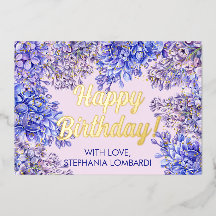 水彩パープル薄紫花誕生日金ゴールド