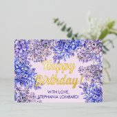 水彩パープル薄紫花誕生日金ゴールド 箔シーズンカード (立ち正面)