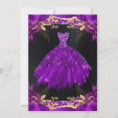 水彩パープル金ゴールドグリッタードレスSweet sixteen 招待状 (裏面)