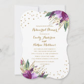 水彩パープル金ゴールドフラワーリハーサルディナー 招待状 (正面)