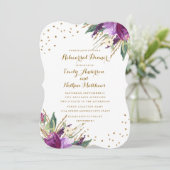 水彩パープル金ゴールドフラワーリハーサルディナー 招待状 (スタンド正面)
