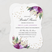 水彩パープル金ゴールド花ブライダルシャワー招待状 招待状 (正面/裏面)