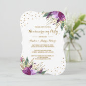 水彩パープル金ゴールド花引っ越し祝いパーティーパーティー 招待状 (スタンド正面)