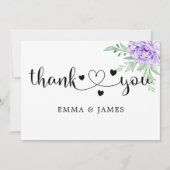 水彩パープル開花結婚ブーケ サンキューカード (正面)
