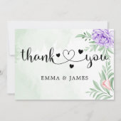 水彩パープル開花結婚ブーケ サンキューカード (裏面)