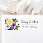 水彩パープル&クリームフラワー結婚ズの住所 ラベル (インサイチュ)