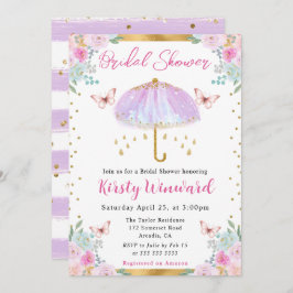 水彩パープル スプリング傘 ブライダルシャワー 招待状