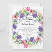 水彩パープル&ピンク花ブライダルシャワー 招待状 (正面)