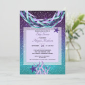 水彩パープル+海のベビーシャワーの下のティール(緑がかった色) 招待状 (スタンド正面)