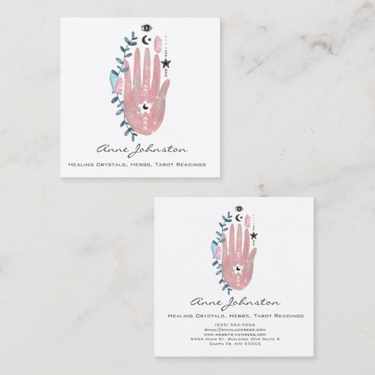 水彩パームとクリスタル角型名刺 スクエア名刺 (正面/裏面)