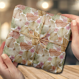 水彩パームの葉とバラ 薄葉紙