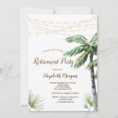 水彩パームストリングライトリタイアメントパーティー 招待状 (正面)