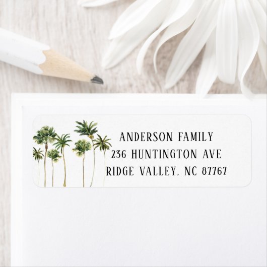 水彩パームツリーの新しい住所ラベル ラベル (インサイチュ)