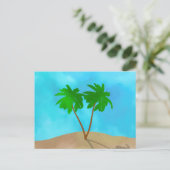 水彩パームツリービーチシーンコラージポストカード ポストカード (スタンド正面)