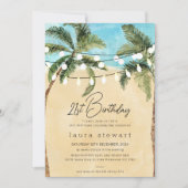 水彩パームツリー フェアリー ライト 21歳の誕生日 招待状 (正面)