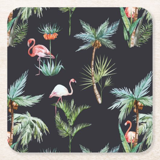 水彩パームパターン スクエアペーパーコースター (正面)