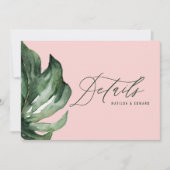 水彩パームリーフの葉の装飾とゴールドの結婚式のディテール 案内状 (正面)