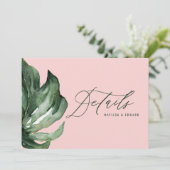 水彩パームリーフの葉の装飾とゴールドの結婚式のディテール 案内状 (スタンド正面)